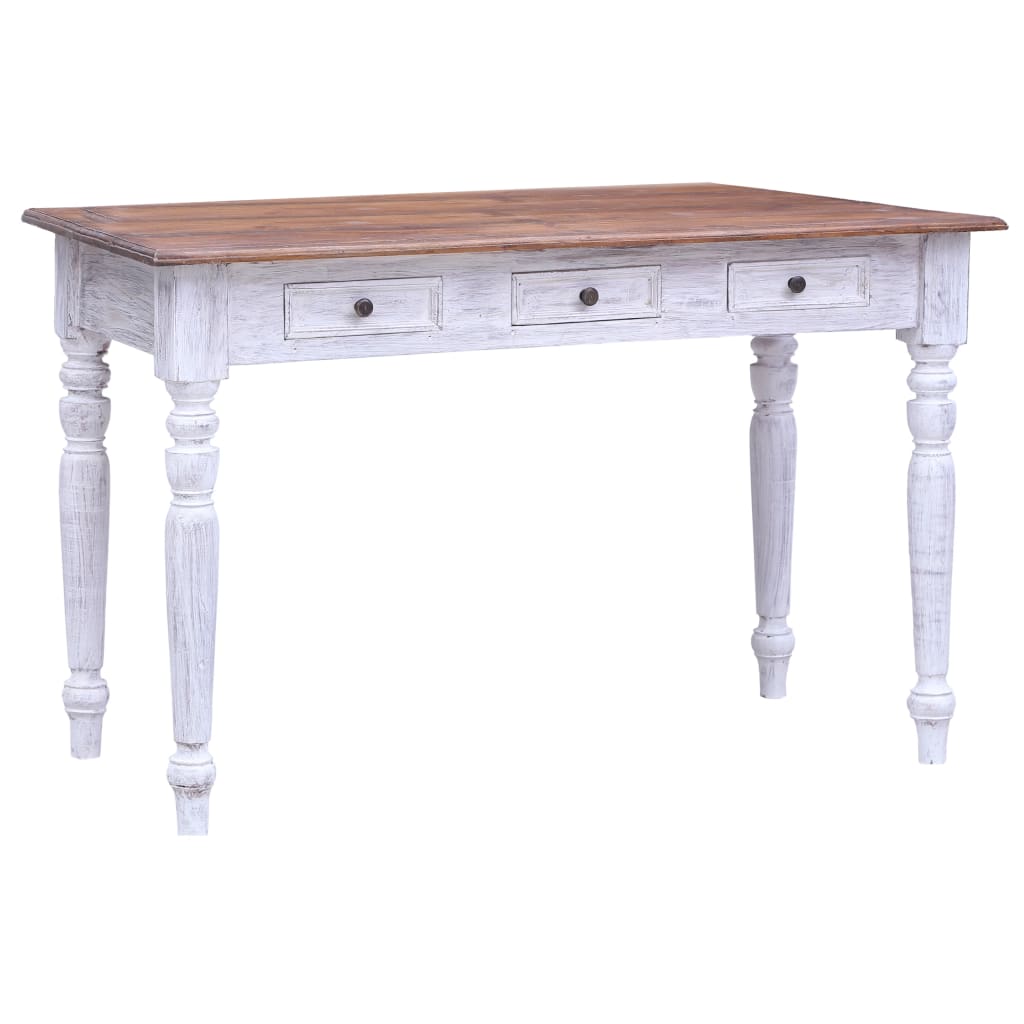 Birou cu sertare, alb, 117 x 57 x 75 cm, lemn masiv reciclat