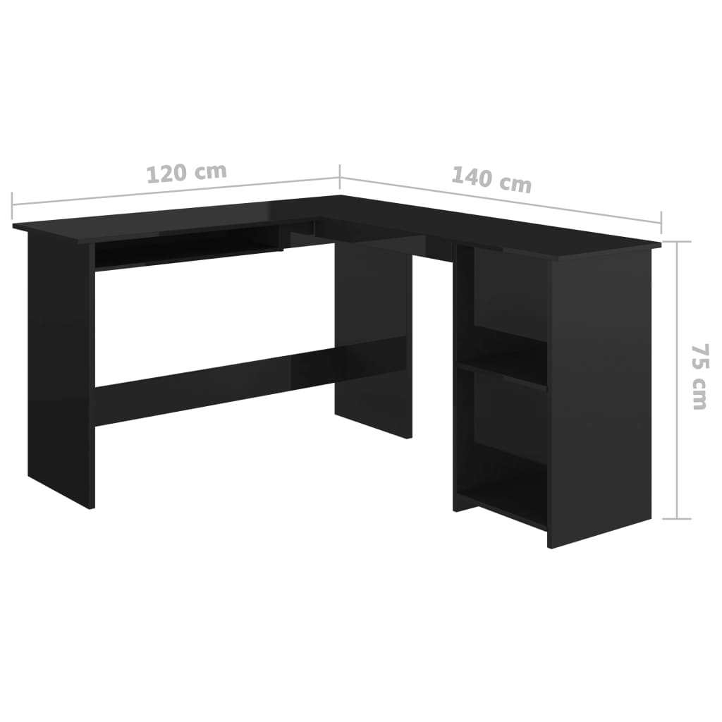 Birou de colț in formă de L negru extralucios 120x140x75 cm PAL, [6],https:mobideco.ro