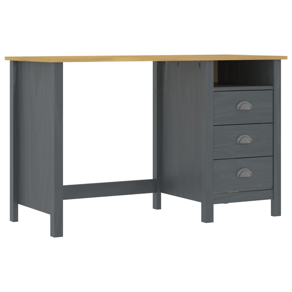 Birou Hill Range cu 3 sertare, gri, 120x50x74 cm, lemn de pin