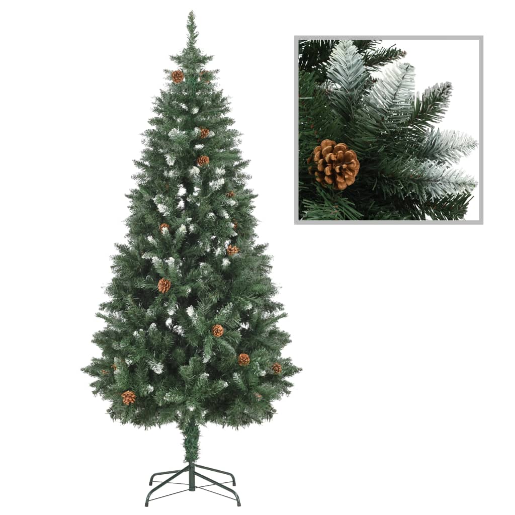 Brad de Crăciun artificial cu conuri pin și sclipici alb 180 cm