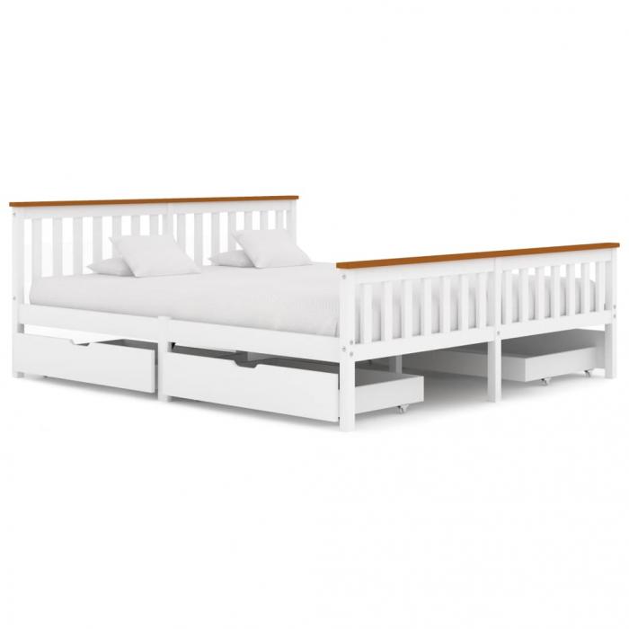 Cadru de pat cu 4 sertare, alb, 180 x 200 cm, lemn masiv de 