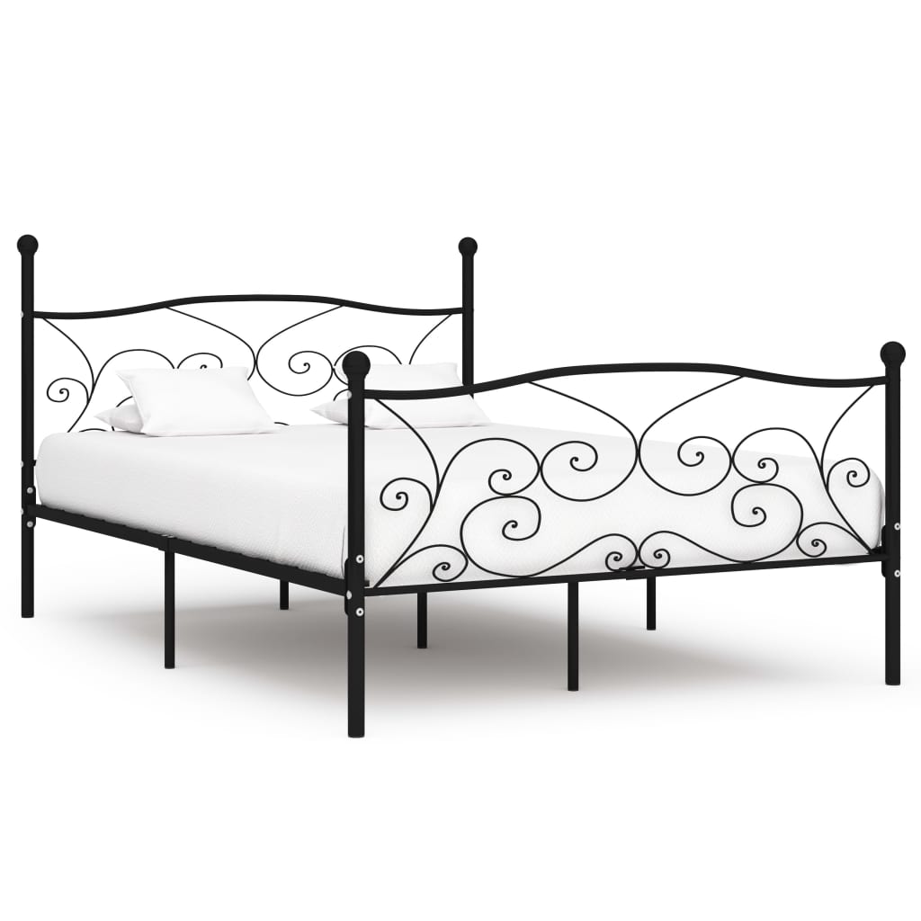 Cadru de pat cu bază din șipci, negru, 160 x 200 cm, metal