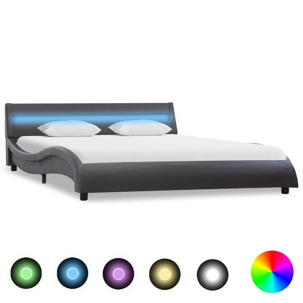 Cadru de pat cu LED, gri, 160 x 200 cm, piele ecologică