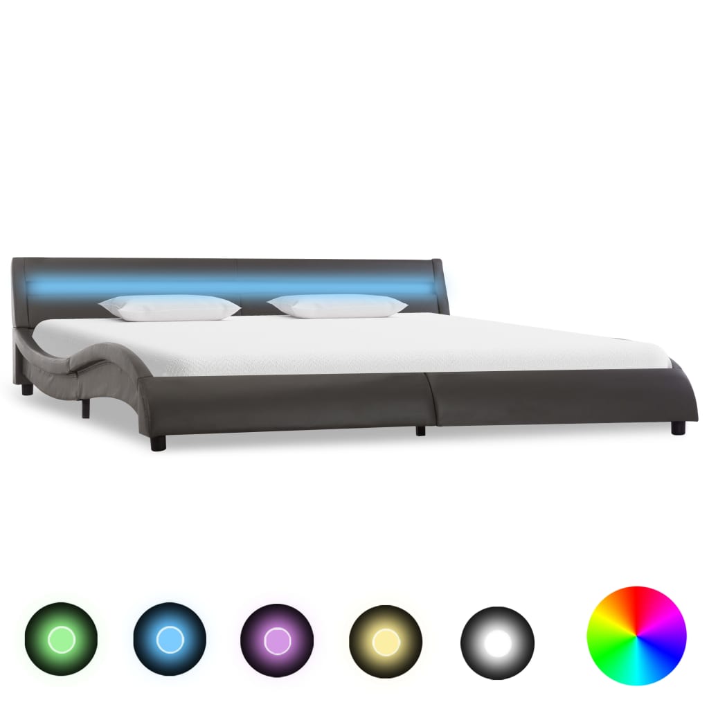 Cadru de pat cu LED, gri, 180 x 200 cm, piele ecologică