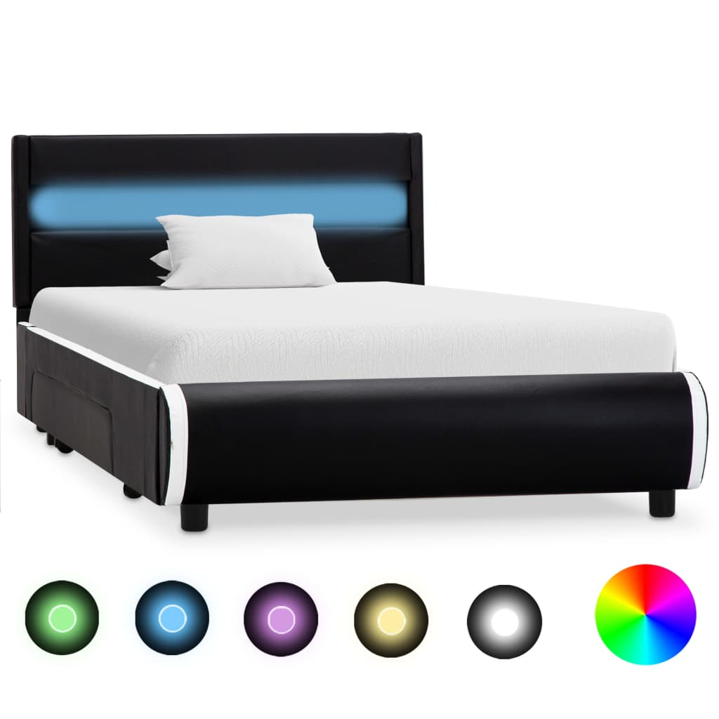 Cadru de pat cu LED, negru, 100 x 200 cm, piele ecologică