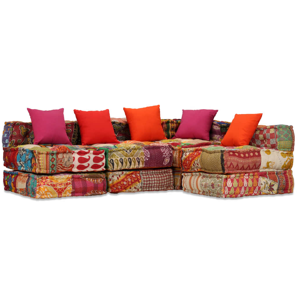 Canapea puf modulară cu 4 locuri, petice, material textil