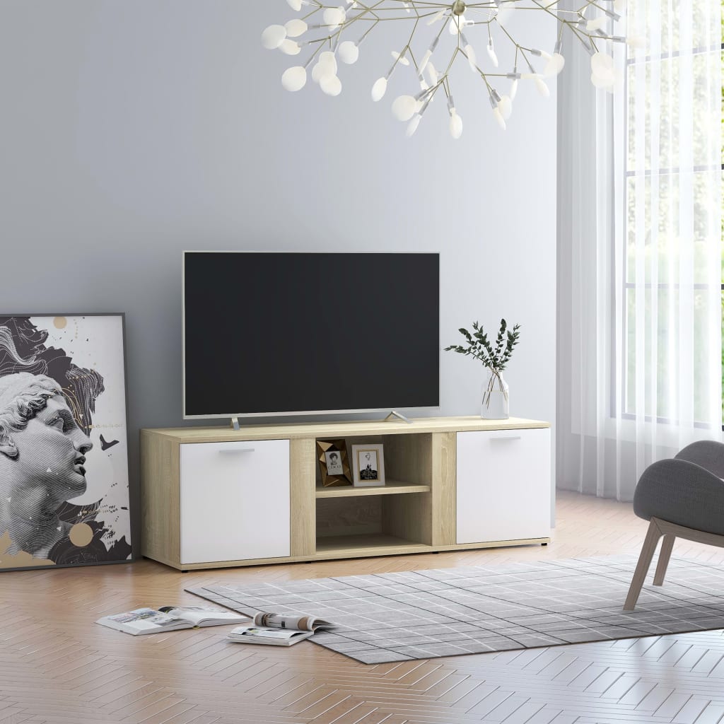 Comodă TV, alb și stejar Sonoma, 120 x 34 x 37 cm, PAL