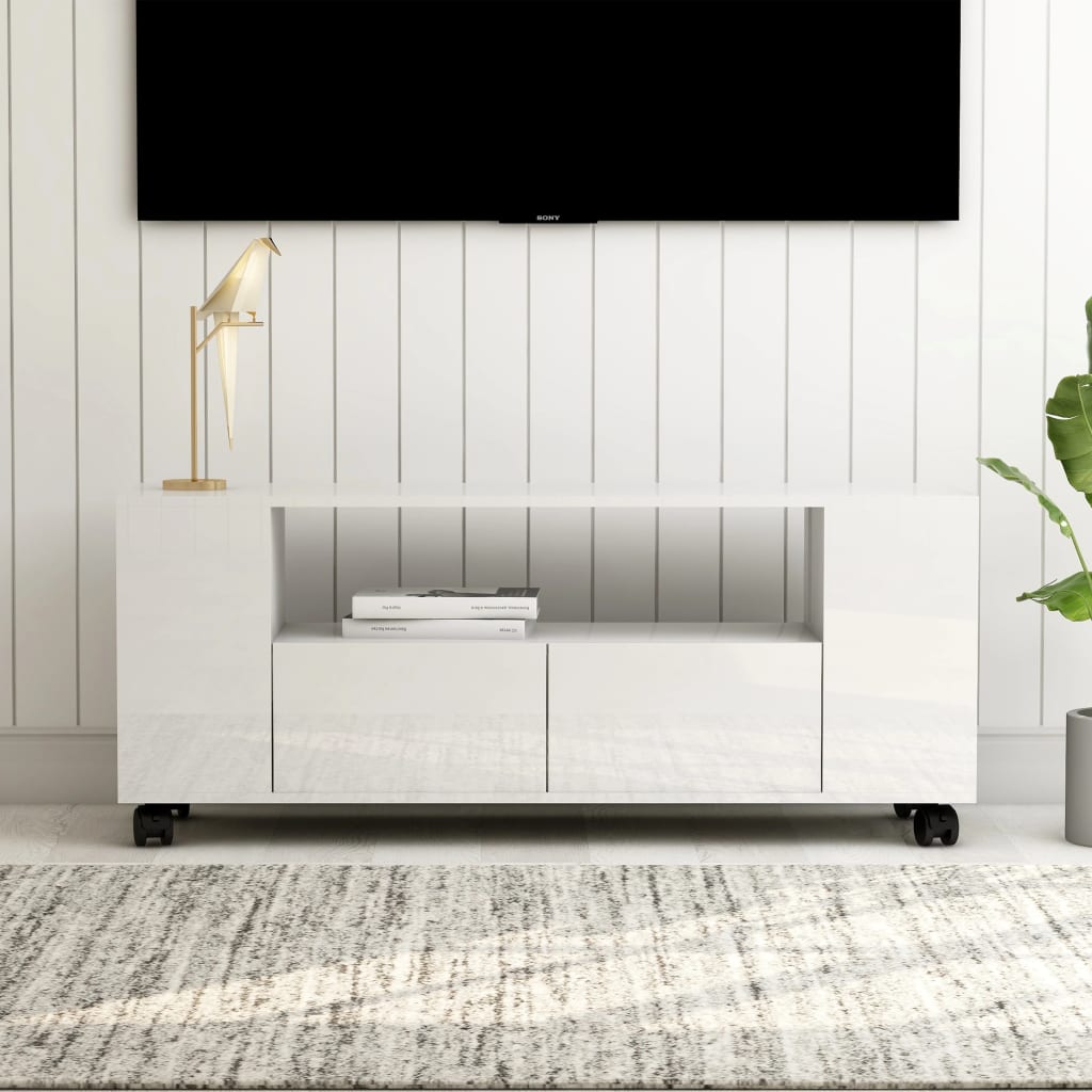 Comodă TV, alb extralucios, 120 x 35 x 43 cm, PAL