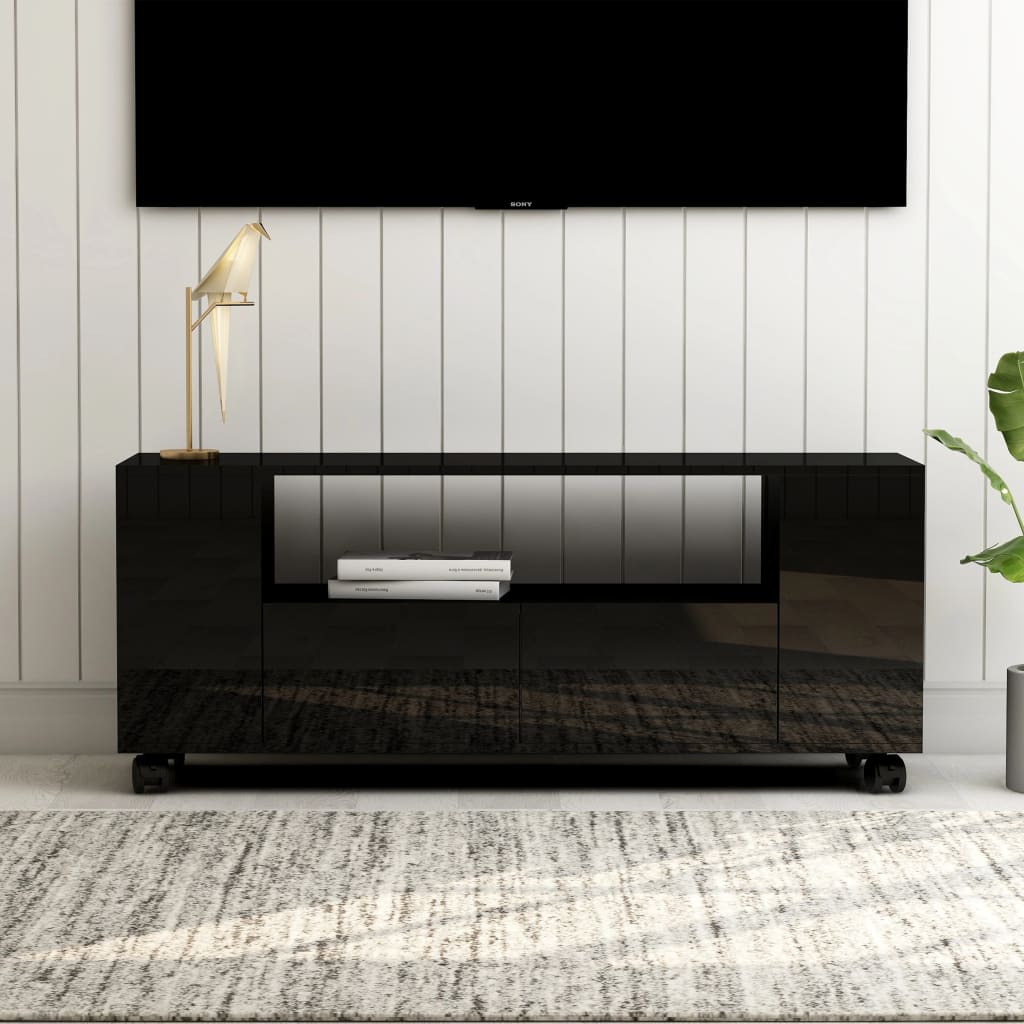 Comodă TV, negru extralucios, 120 x 35 x 43 cm, PAL