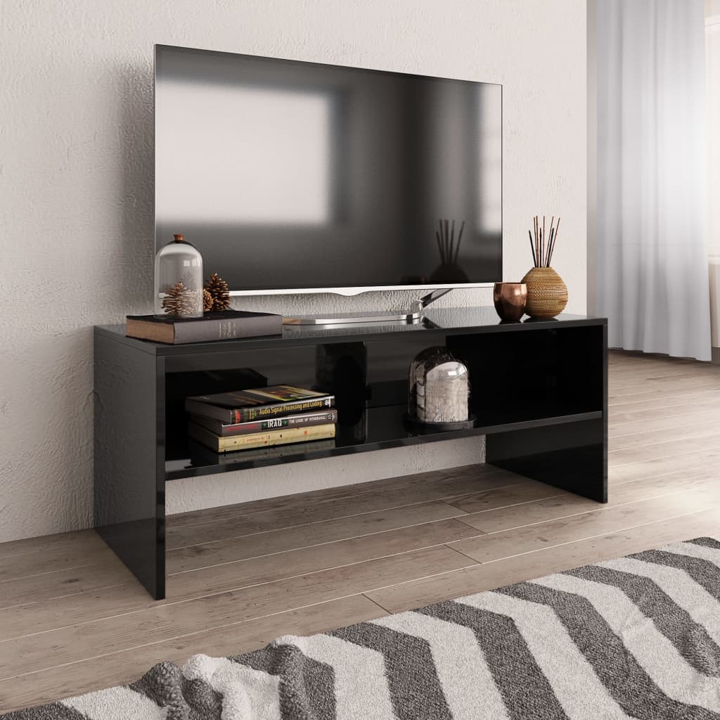 Comodă TV, negru foarte lucios, 100 x 40 x 40 cm, PAL
