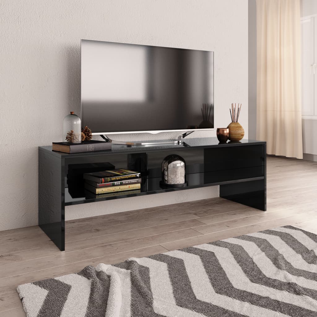 Comodă TV, negru foarte lucios, 120 x 40 x 40 cm, PAL