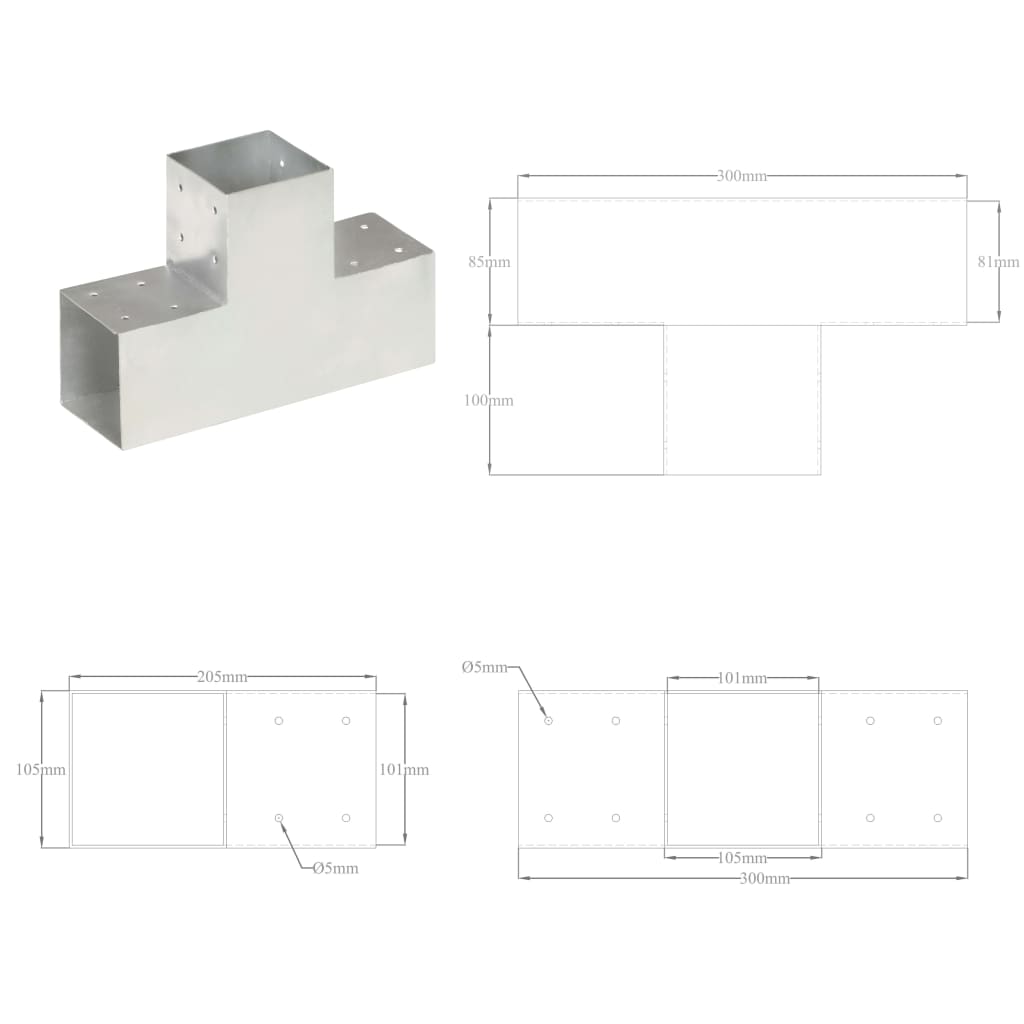 Conectori grindă, formă T, 4 buc, 101x101 mm, metal galvanizat, [8],https:mobideco.ro