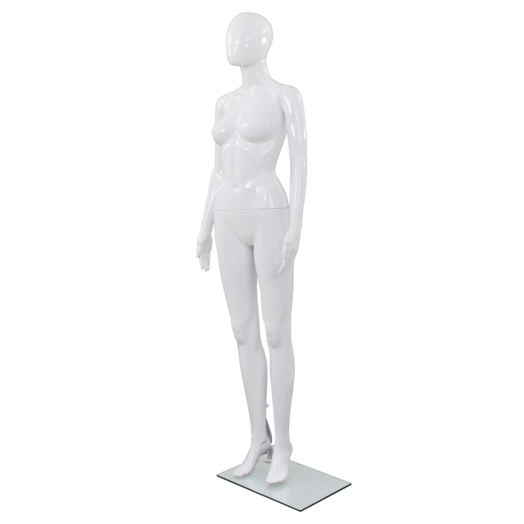 Corp manechin feminin, cu suport din sticlă, Alb lucios 175 cm
