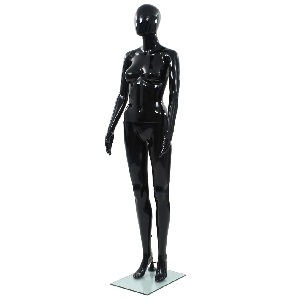 Corp manechin feminin, suport din sticlă, Negru lucios 175 cm