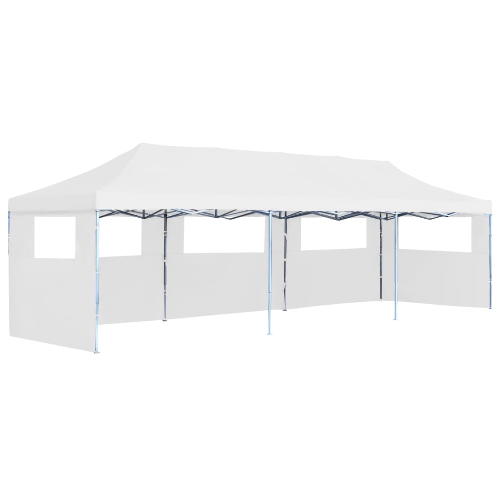 Cort petrecere pliabil cu 5 pereți laterali, alb, 3 x 9 m