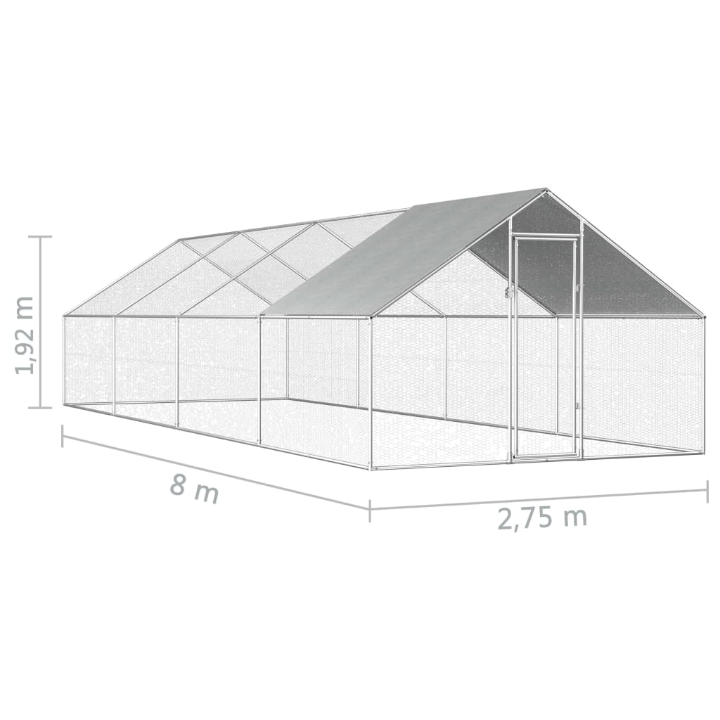 Coteț de exterior pentru păsări, 2,75x8x1,92 m, oțel galvanizat, [6],https:mobideco.ro
