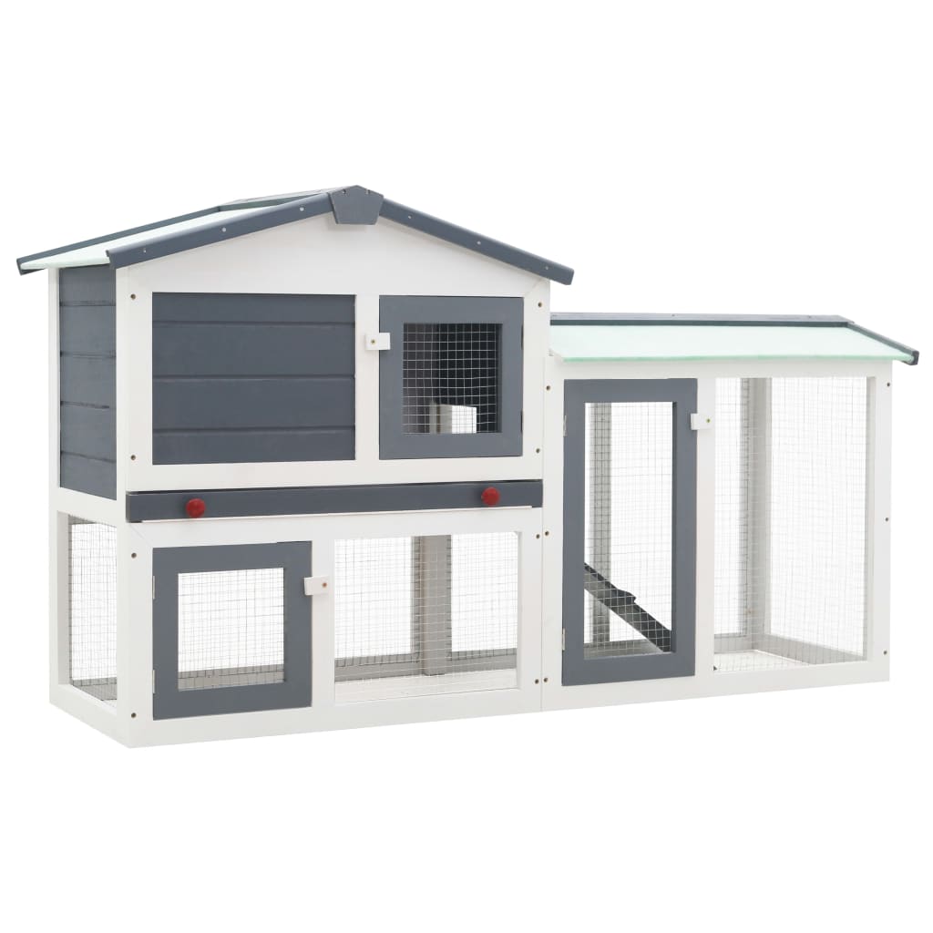Cușcă exterior pentru iepuri mare, gri&amp;alb, 145x45x85 cm, lemn