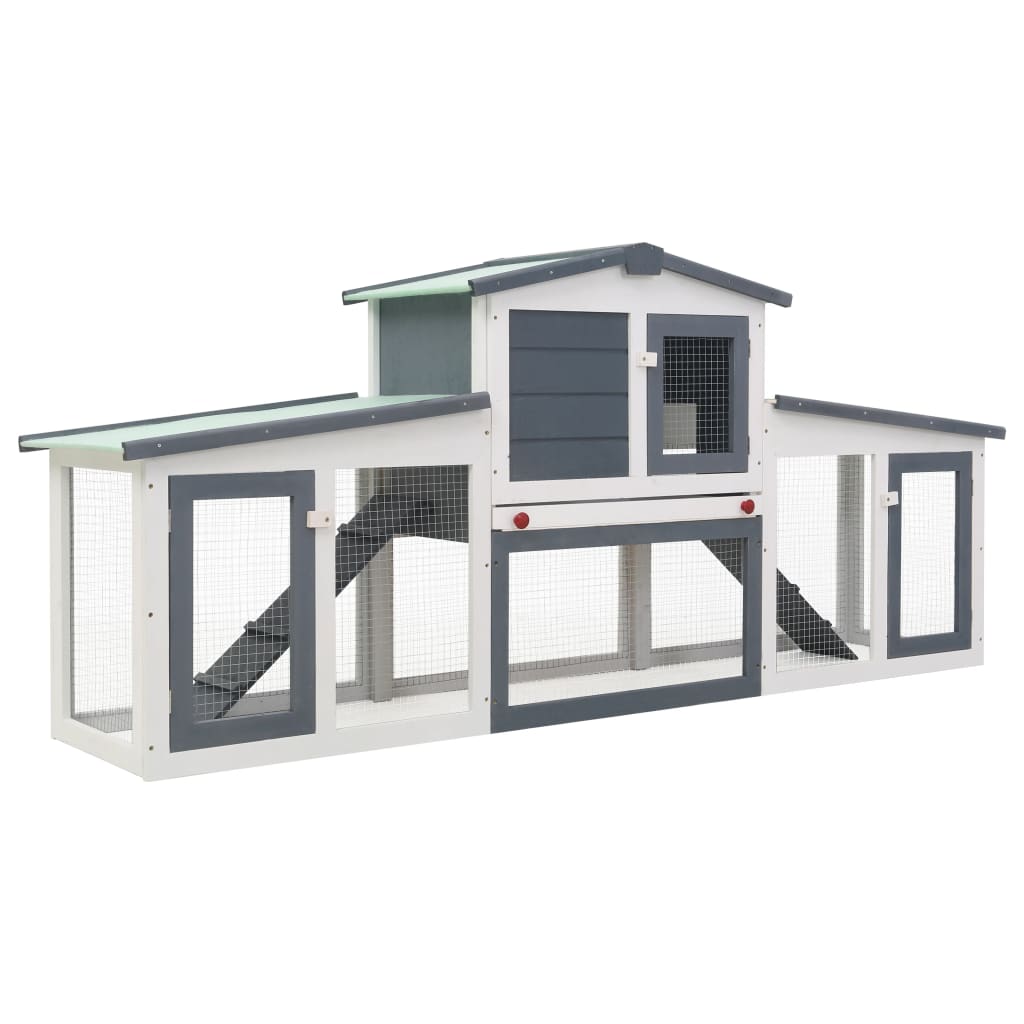 Cușcă exterior pentru iepuri mare, gri&amp;alb, 204x45x85 cm, lemn