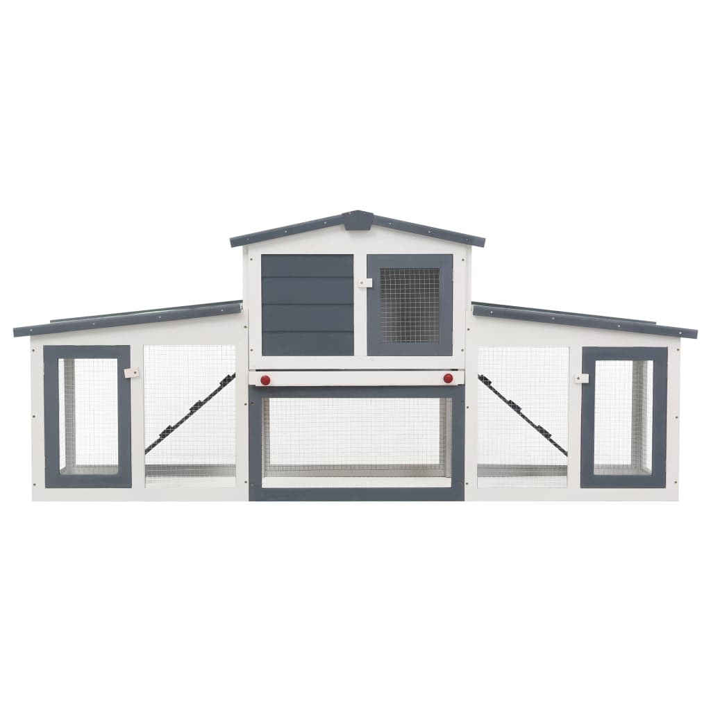 Cușcă exterior pentru iepuri mare, gri&amp;alb, 204x45x85 cm, lemn, [4],https:mobideco.ro