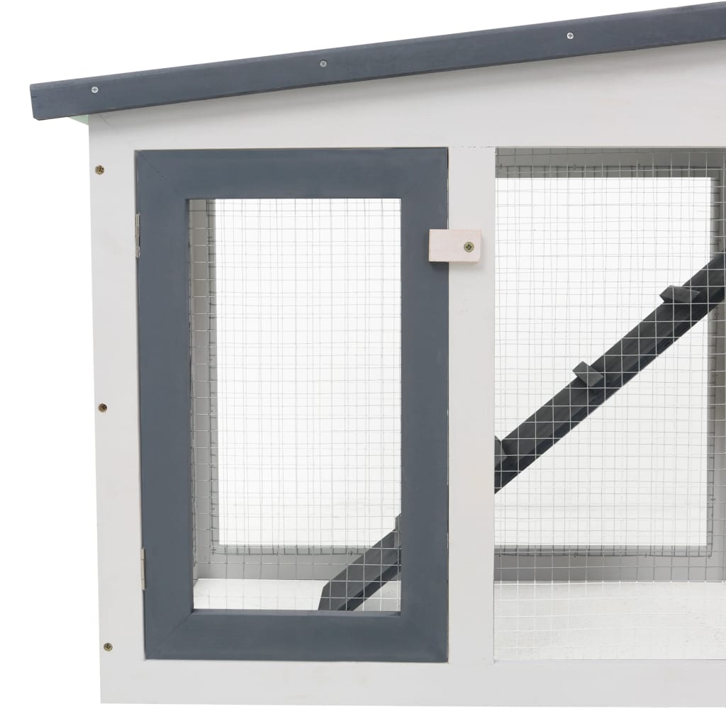 Cușcă exterior pentru iepuri mare, gri&amp;alb, 204x45x85 cm, lemn, [5],https:mobideco.ro