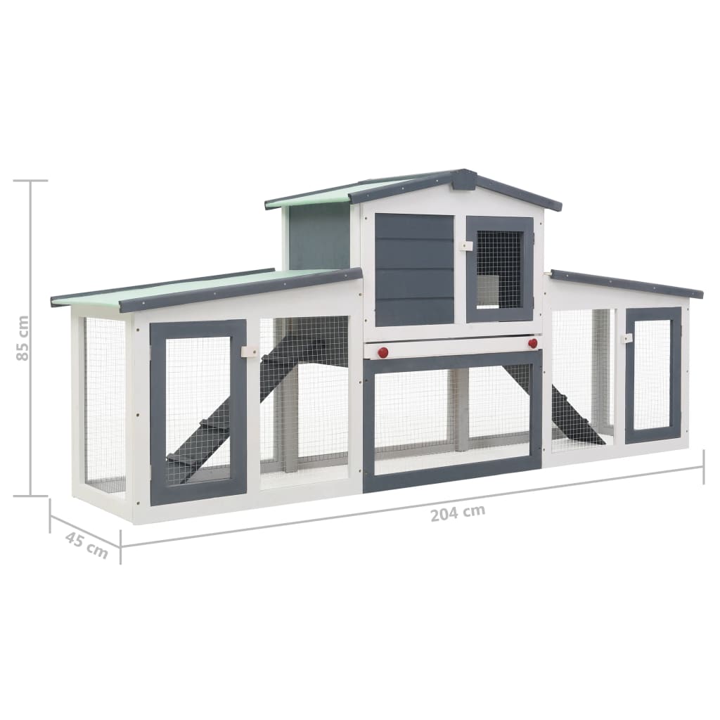 Cușcă exterior pentru iepuri mare, gri&amp;alb, 204x45x85 cm, lemn, [7],https:mobideco.ro