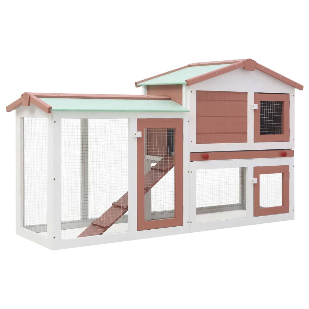 Cușcă exterior pentru iepuri mare maro&amp;alb 145x45x85 cm lemn