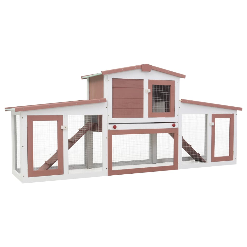 Cușcă exterior pentru iepuri mare maro &amp; alb 204x45x85 cm lemn