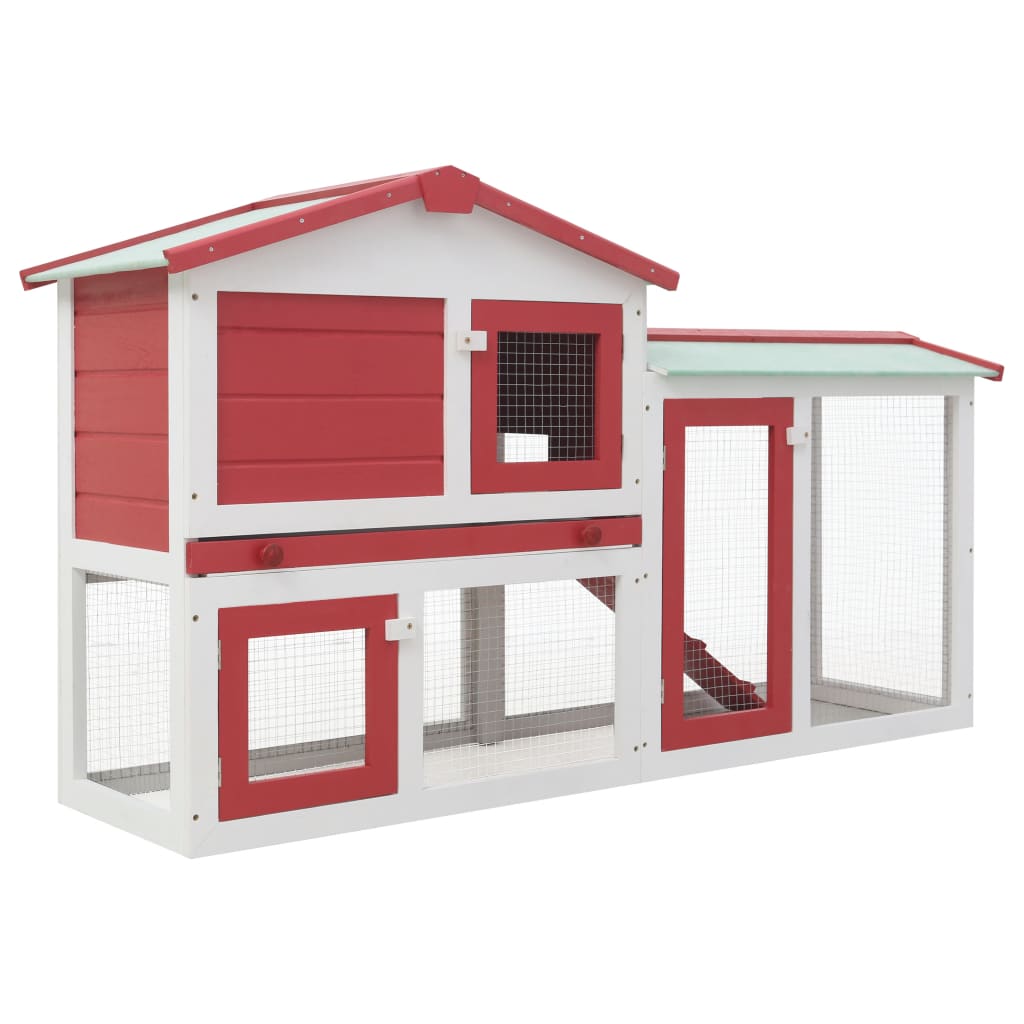 Cușcă exterior pentru iepuri mare roșu&amp;alb 145x45x85 cm lemn
