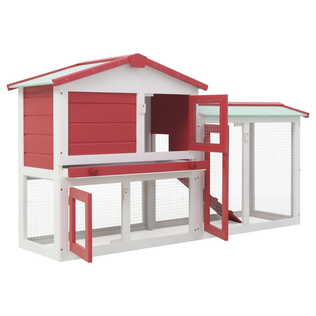 Cușcă exterior pentru iepuri mare roșu&amp;alb 145x45x85 cm lemn, [2],https:mobideco.ro