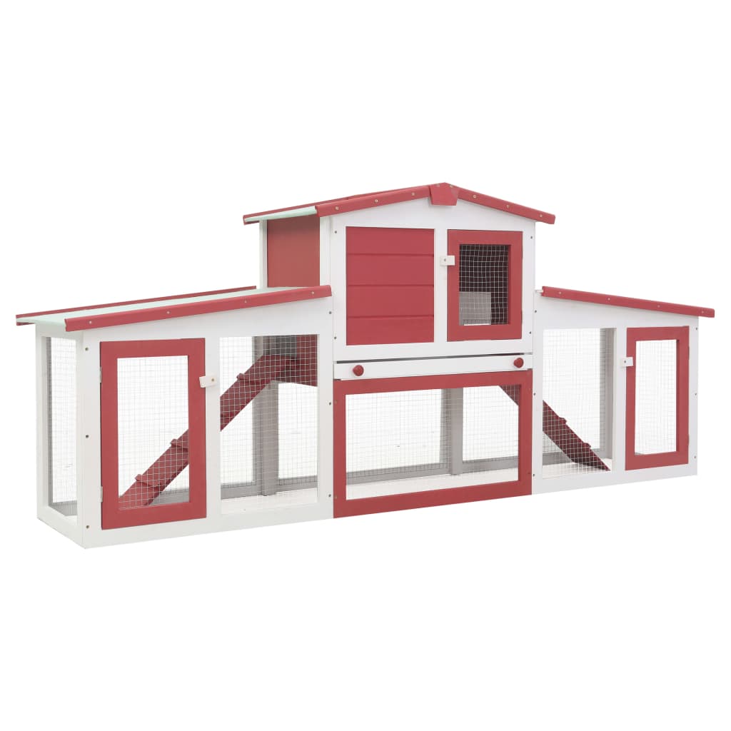 Cușcă exterior pentru iepuri mare roșu&amp;alb 204x45x85 cm lemn