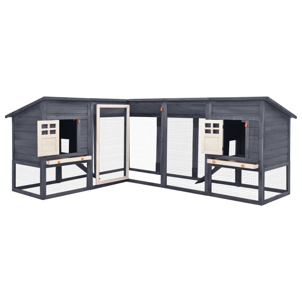 Cușcă iepuri exterior, spațiu de joacă, gri/alb, lemn de brad, [3],https:mobideco.ro