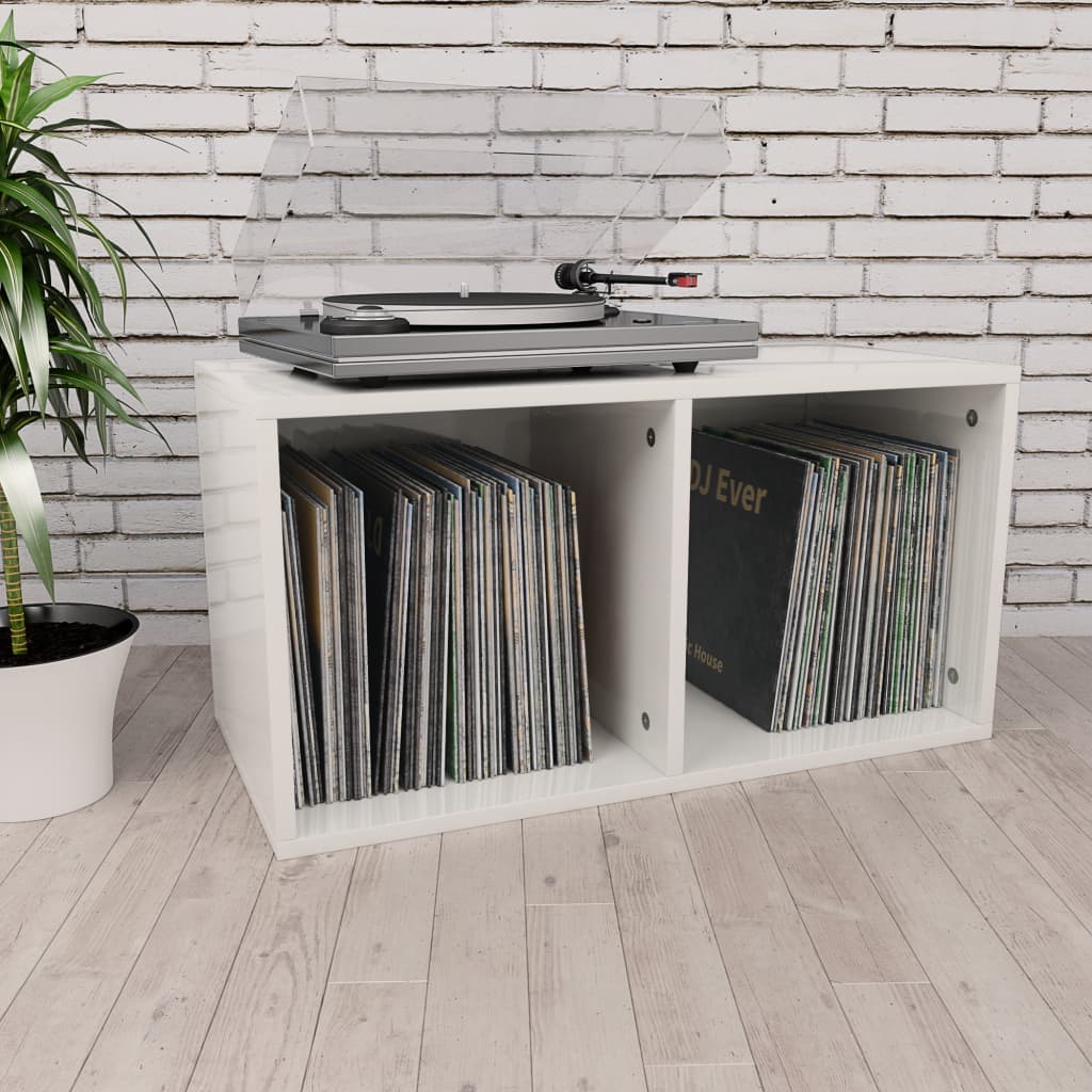 Cutie de depozitare vinyl-uri, alb lucios, 71 x 34 x 36 cm, PAL