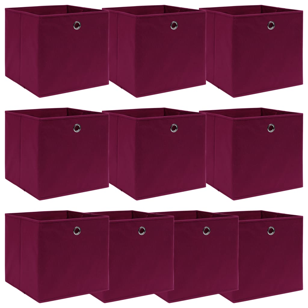 Cutii depozitare, 10 buc., roșu inchis, 32x32x32 cm, textil
