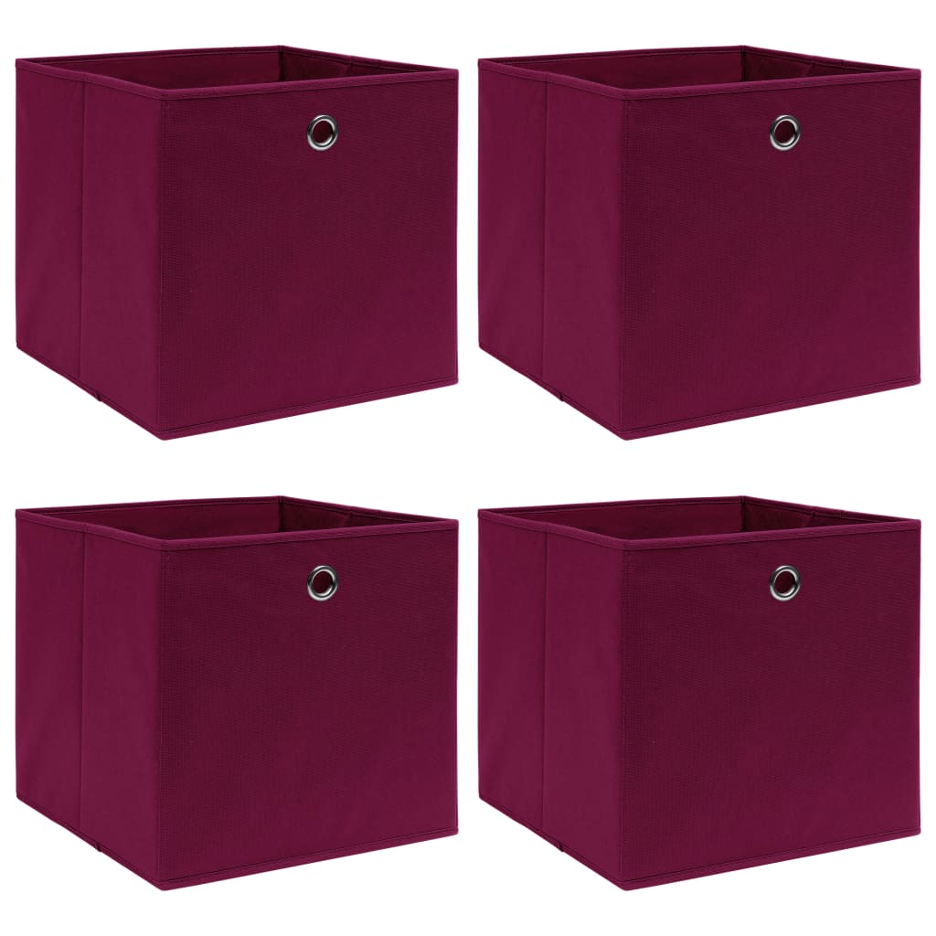 Cutii depozitare, 4 buc., roșu inchis, 32x32x32 cm, textil