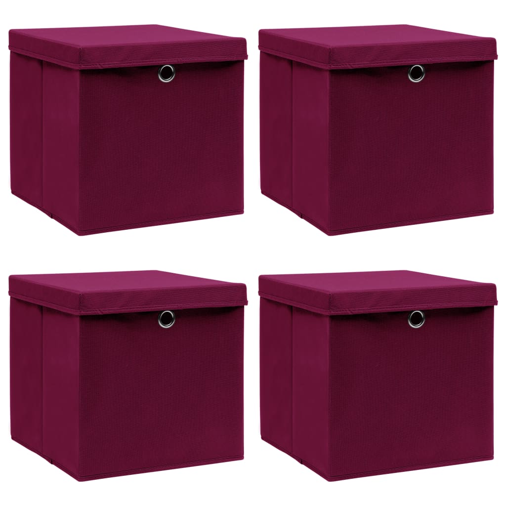 Cutii depozitare cu capac 4 buc. roșu inchis 32x32x32cm textil