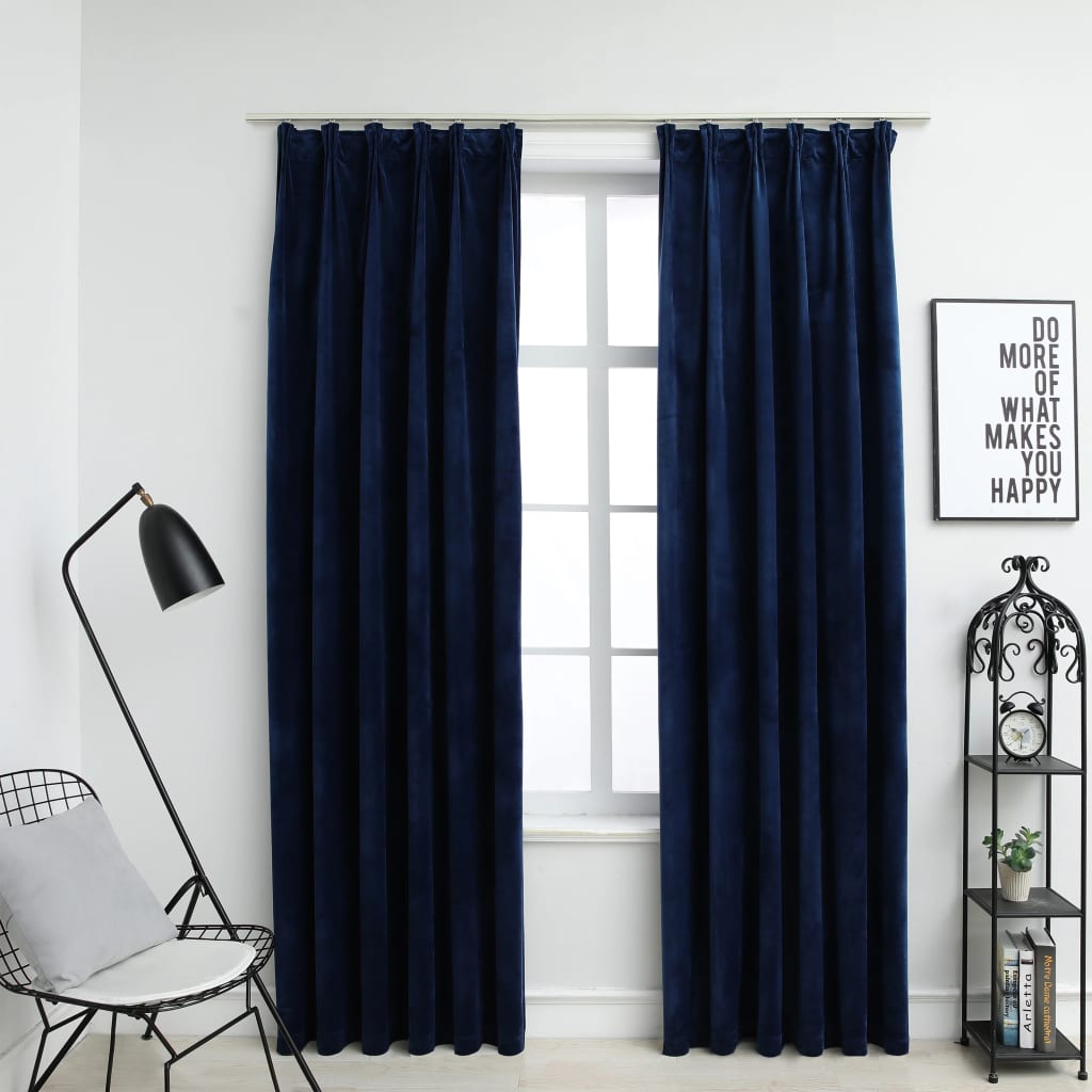 Draperii opace 2 buc. albastru inchis 140x245cm catifea cârlige