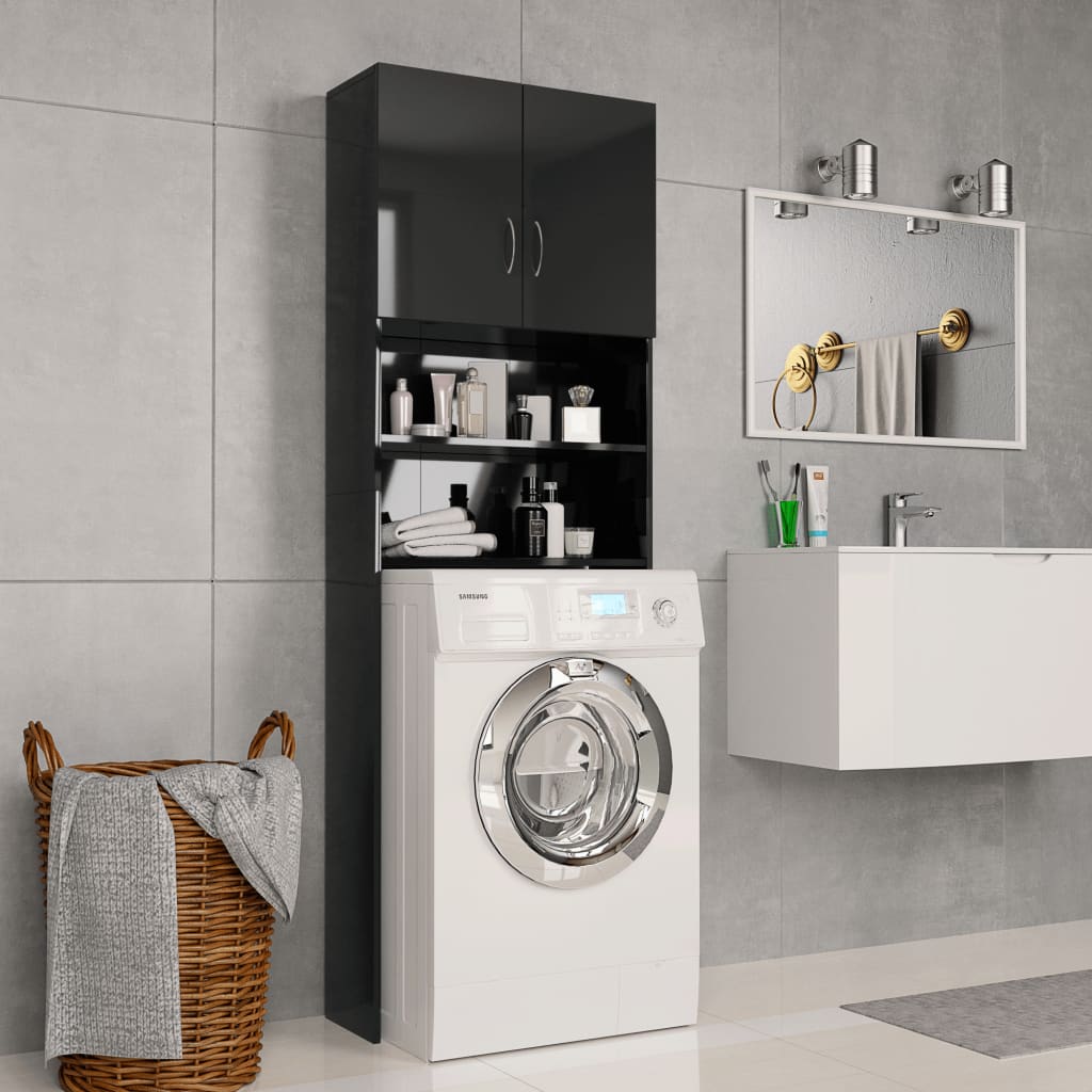Dulap mașina de spălat, negru extralucios, 64x25,5x190 cm, PAL