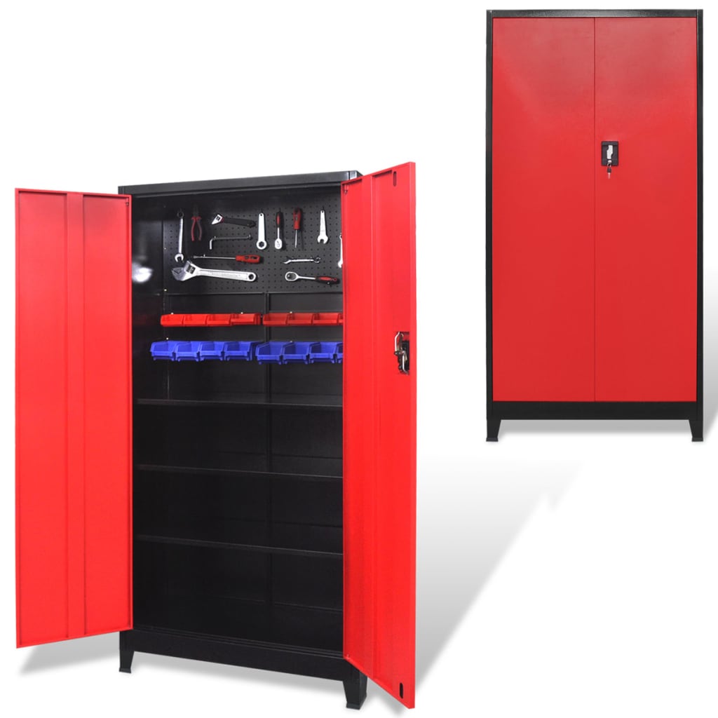 Dulap scule cu 2 uși, oțel, 90 x 40 x 180 cm, negru și roșu