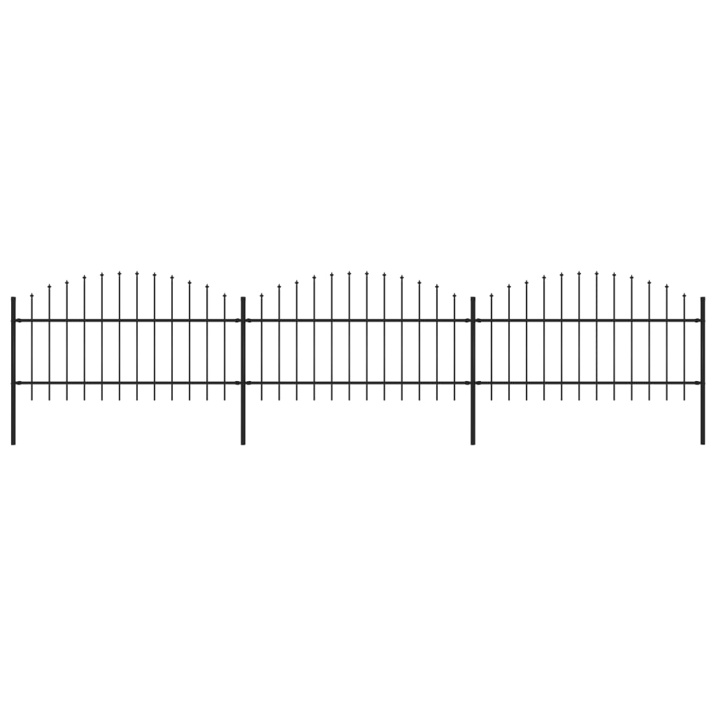 Gard de grădină cu vârf suliță, negru, (1-1,25) x 5,1 m, oțel