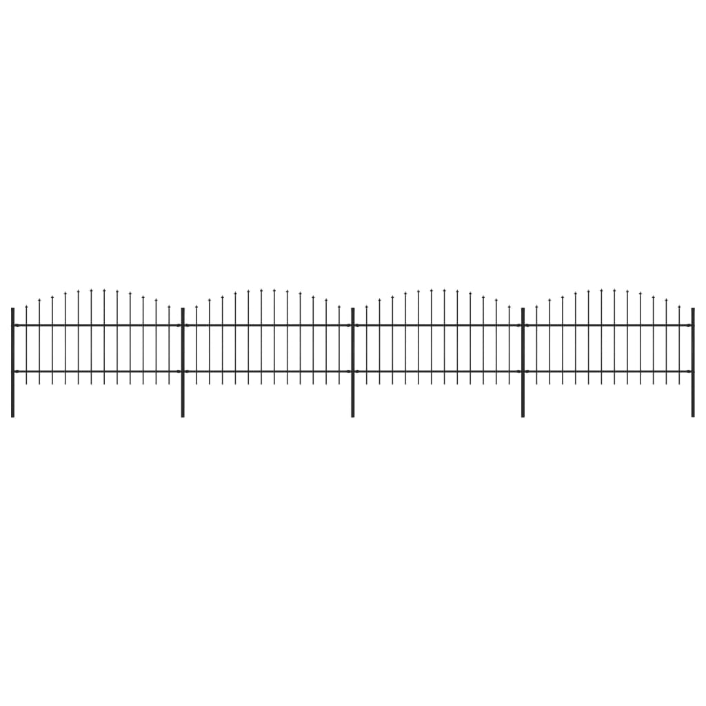 Gard de grădină cu vârf suliță, negru, (1-1,25) x 6,8 m, oțel