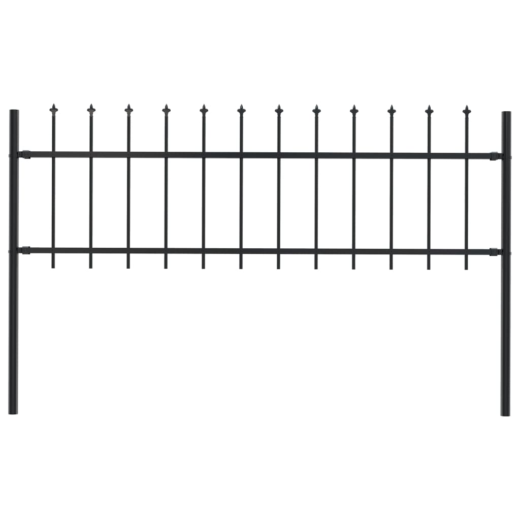 Gard de grădină cu vârf suliță, negru, 1,7 x 0,6 m, oțel