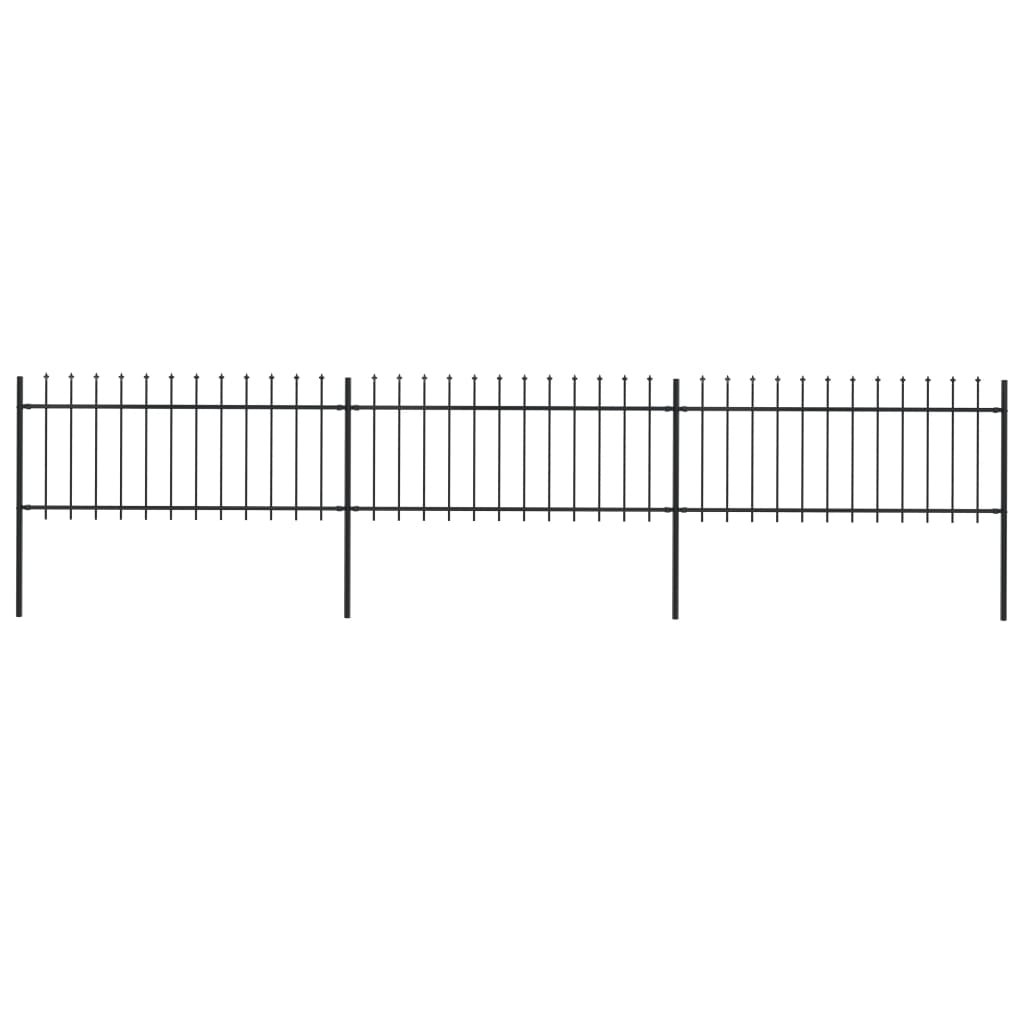 Gard de grădină cu vârf suliță, negru, 5,1 x 0,8 m, oțel