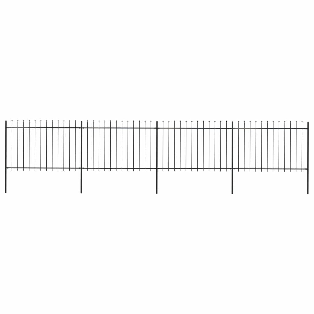 Gard de grădină cu vârf suliță, negru, 6,8 x 1,2 m, oțel