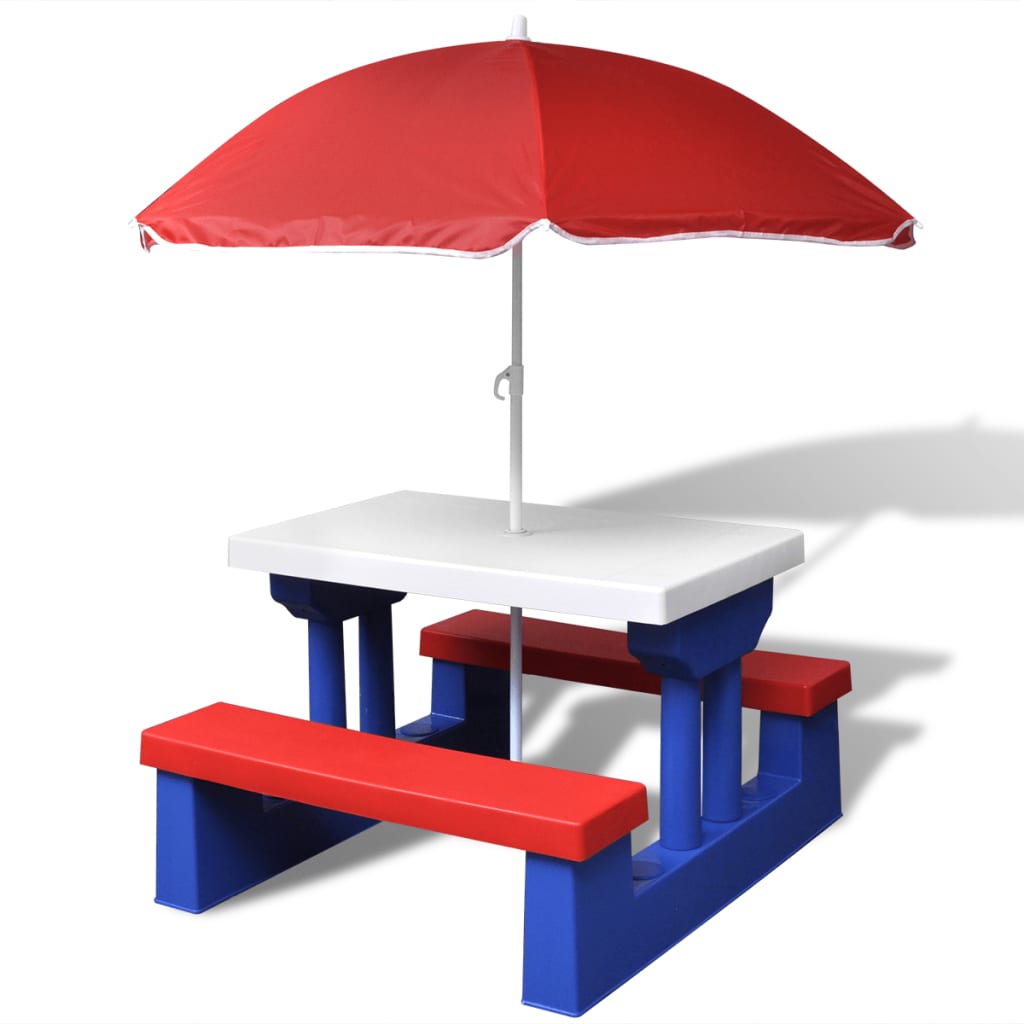 Masă de picnic pentru copii cu bănci & umbrelă, multicolor (49807)