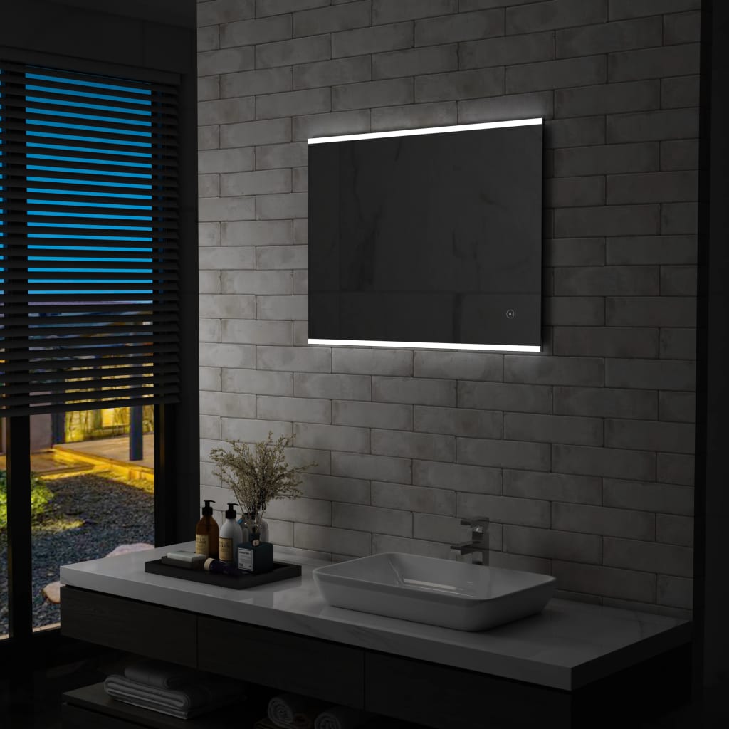 Oglindă cu LED de perete de baie cu senzor tactil, 80 x 60 cm