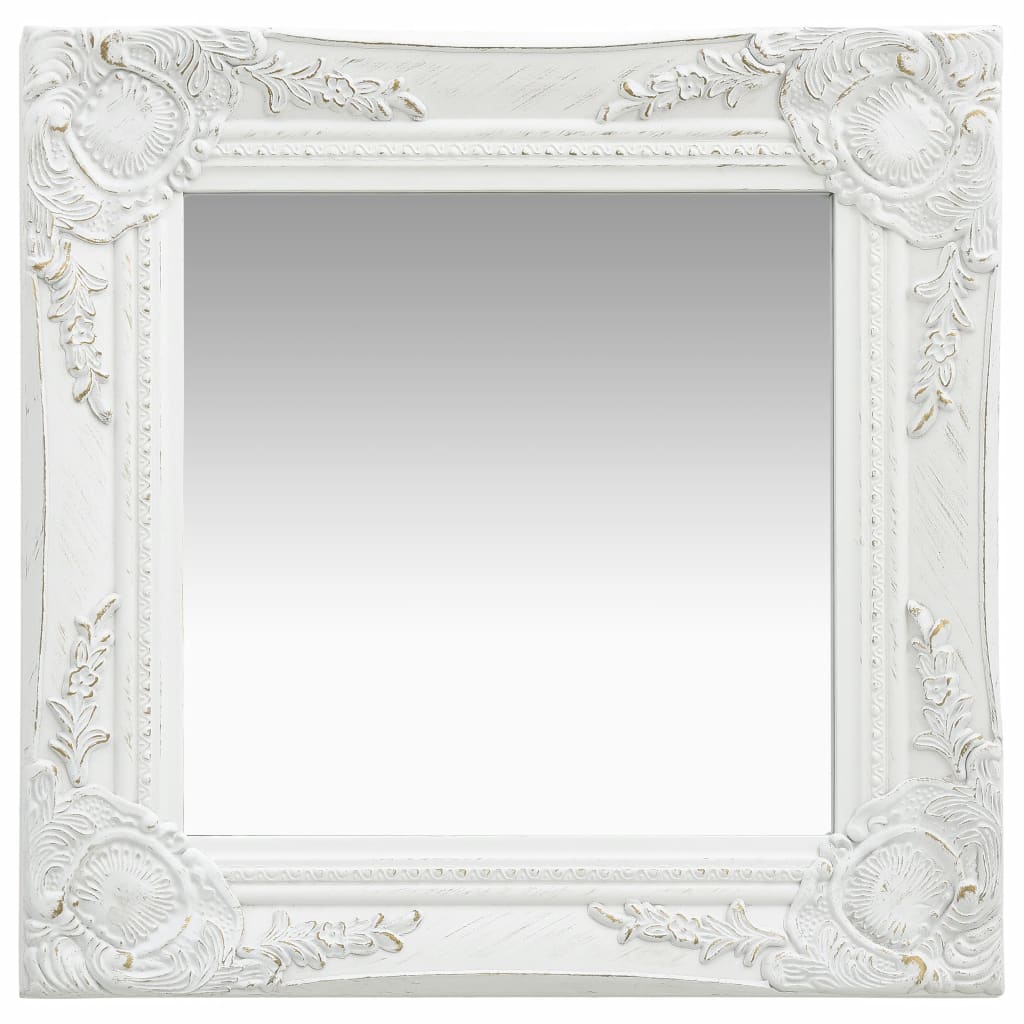 Oglindă de perete in stil baroc, alb, 40 x 40 cm