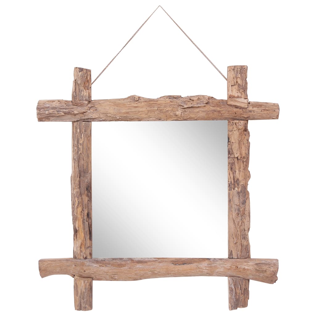Oglindă din bușteni, natural, 70 x 70 cm, lemn masiv reciclat