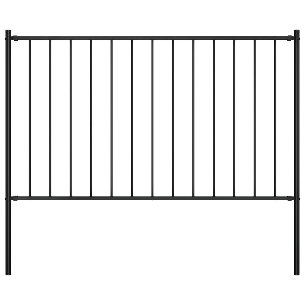 Panou de gard cu stâlpi, negru, 1,7 x 1 m, oțel