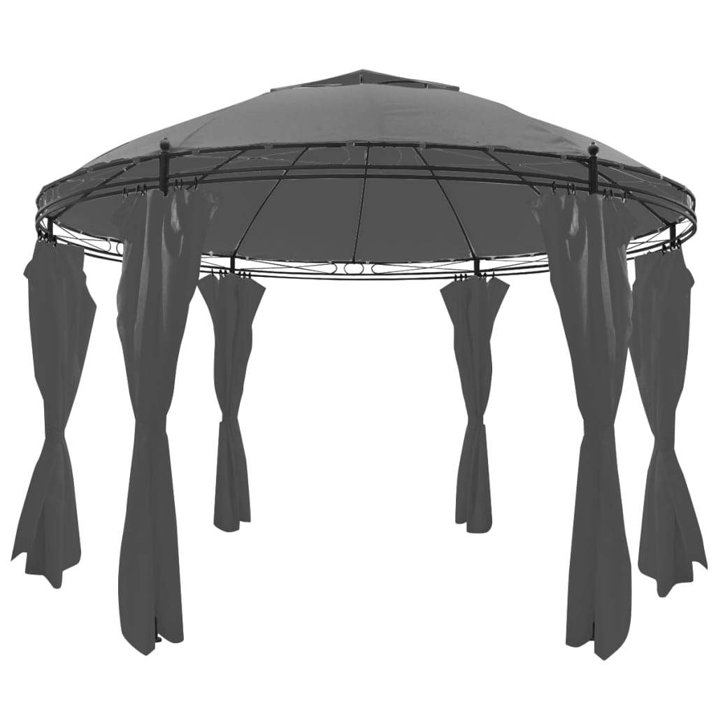 Pavilion de gradina cu perdele, antracit, 3,5 x 2,7 m, rotund