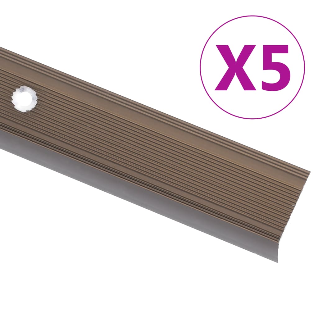 Profile trepte in formă de L, 5 buc., maro, 134 cm, aluminiu